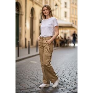 Abercrombie & Fitch Tan Beige Khaki Wide Leg Utility Cargo Pants Size 28 6 Short